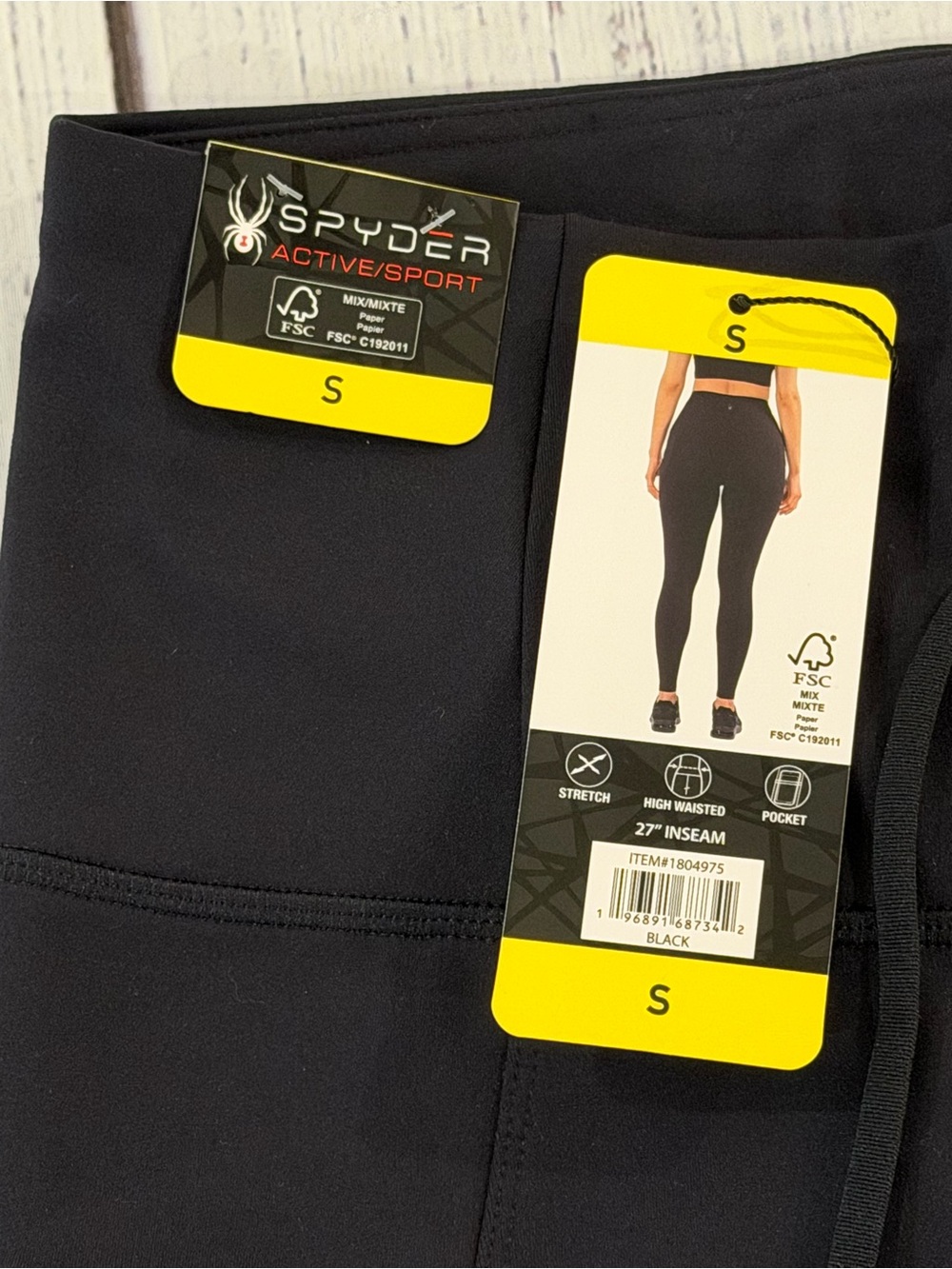 NWT Spyder Women Black High Rise Stretch Workout Legging Size Small Pockets - Picture 2 of 7